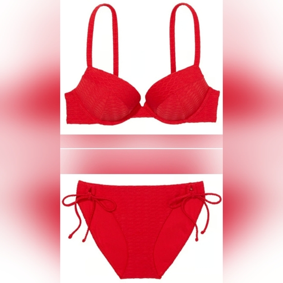34D3/M/L VS Swim Sexy Tee Bikini Top Side Tie Bikini Bottom Bikini Set RED - Picture 1 of 3